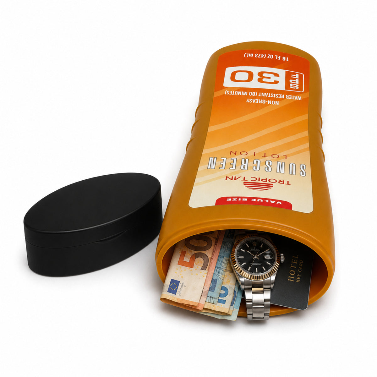 Sonnencremeflasche mit Geheimfach – Strand-Versteck für Geld & Wertsachen